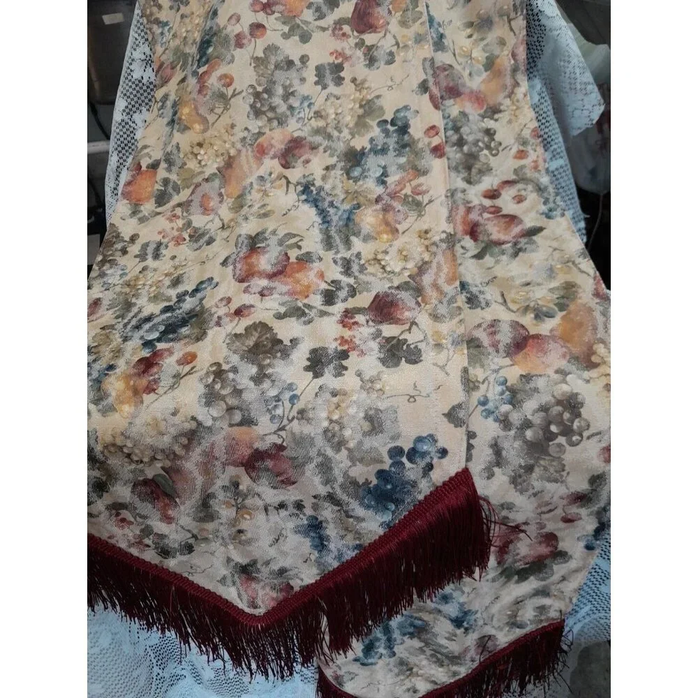 2 Vintage Fall Friut Design Table Runners With Red Fringe 72